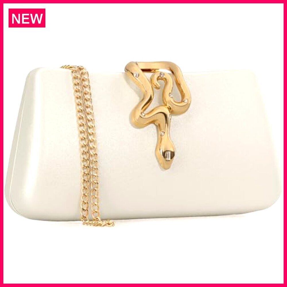 Formal Evening Clutch with Detachable Strap, Snake Clasp, Synthetic Leather - Picture 4 of 8